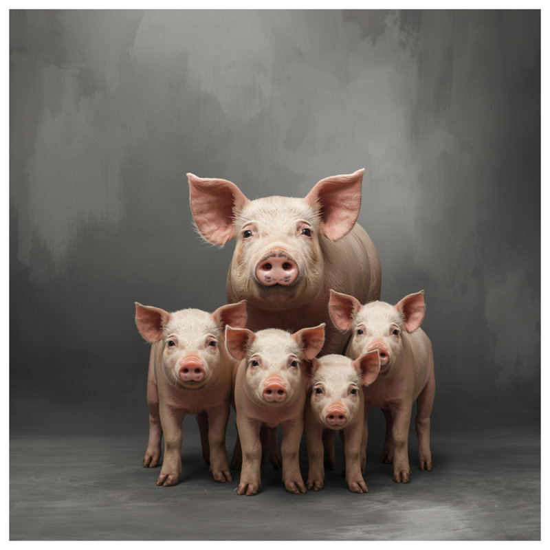 Coussins de la famille cochon debout ensemble, 26 x 26 inches
