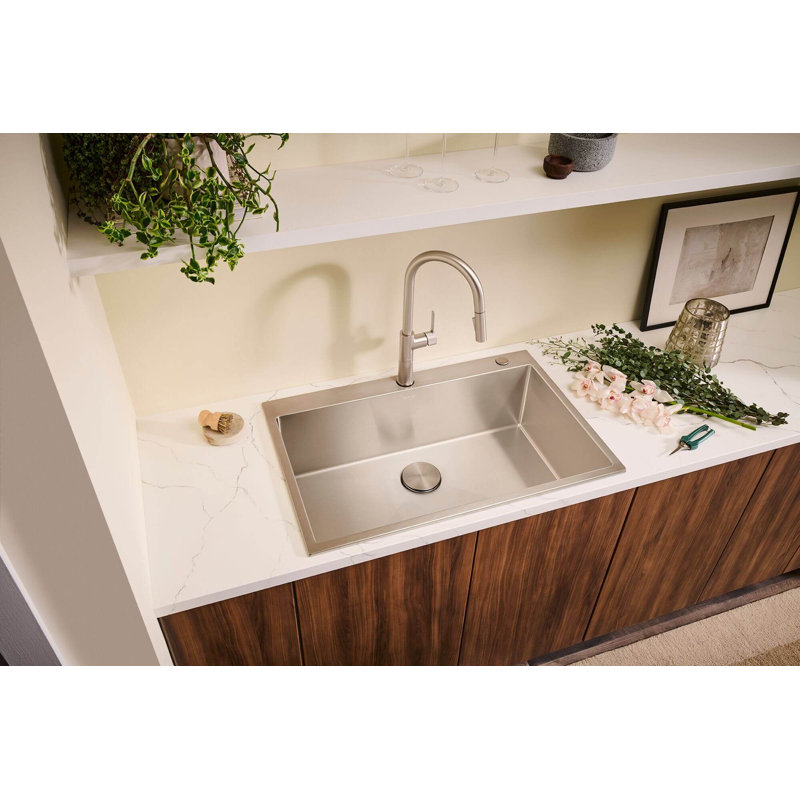 Tirana 15" L x 15" W Drop-In Kitchen Sink with Basket Strainer