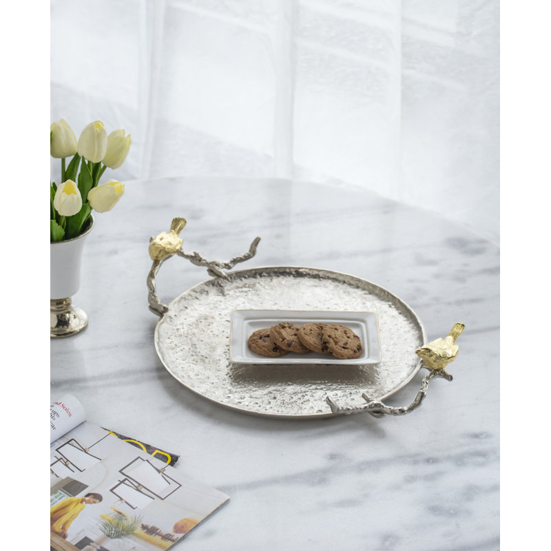 S / 2 plateaux décoratifs 19 x 13,5 x 4,5 po, H 4,5 po x l 13,5 po x P 19 po, Argent/or