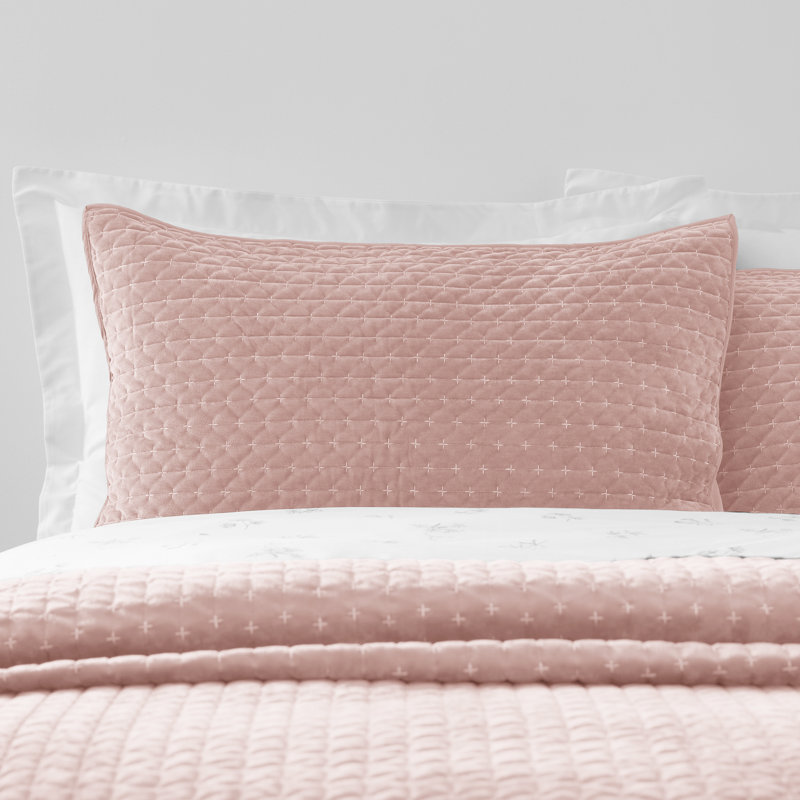 Attica Velvet Embroidered Pillow sham Pair, Pink