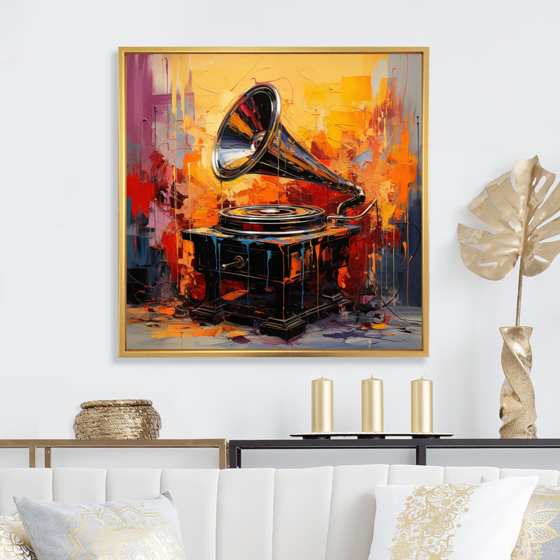 Saziye Phonograph Fusion - reproduction, Cadre flottant doré, 36" H x 36" W