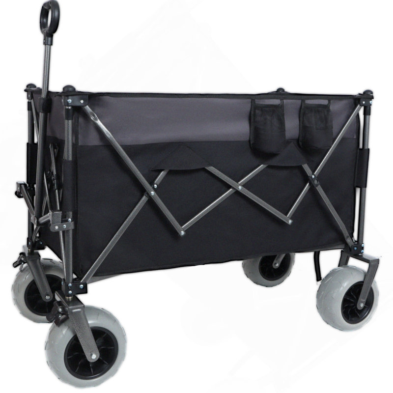 Roues tout-terrain 9 po x 4 po! Chariot pliant robuste 300 L XL - capacité de 480 lb, conquiert le sable et le terrain accidenté, avec freins, poches, porte-gobelets, noir / gris