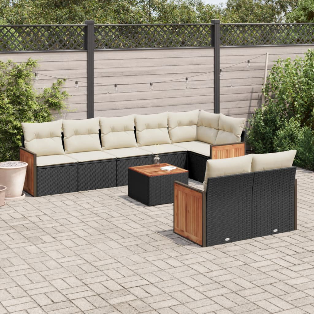 Vidaxl 9-Tlg. Garten-Sofagarnitur Mit Kissen Schwarz Polyrattan