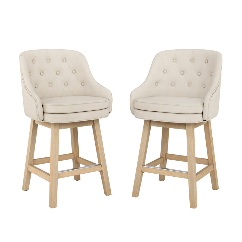 Tabouret de bar rembourré Chela, Linen Color Seat/Brushed Frame