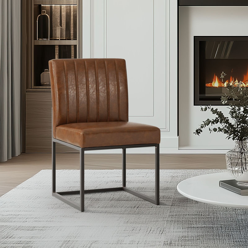 Faux Leather Upholstered Metal Side Chair, Brown