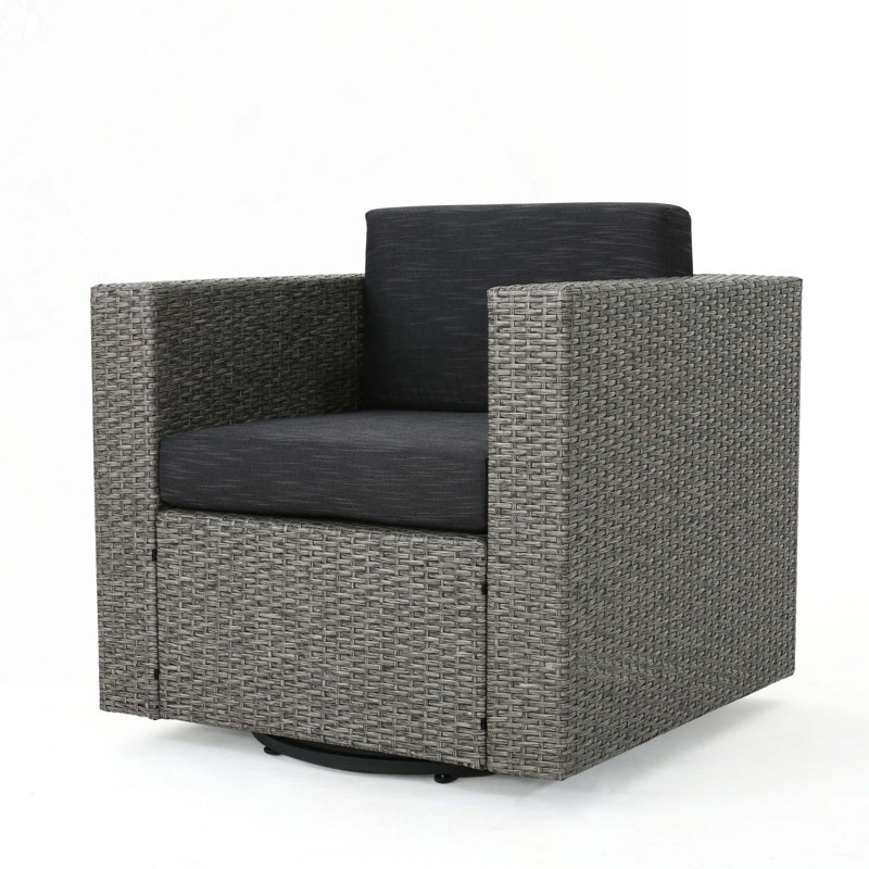 Chaise d'extérieur pivotante en rotin avec coussins, Mélange de noirs