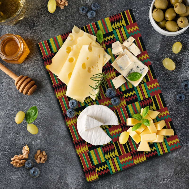 Ambesonne Kente Pattern Tempered Glass Cutting Board Zimbabwe Multicolor