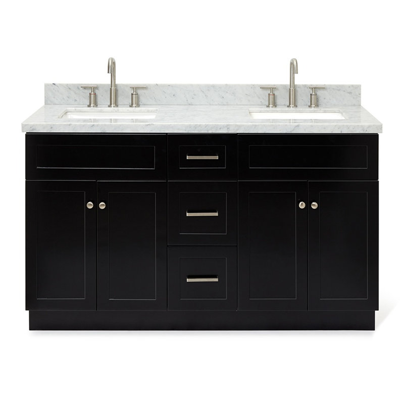 Hamlet 61'' Double Bathroom Vanity with Carrara Marble Top, Black