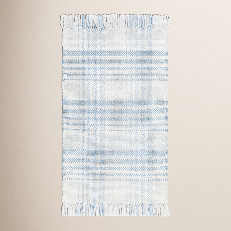 Cay Plaid Handmade Flatweave Recycled P.E.T. Area Rug in Blue/White, Rectangle 9' x 12'