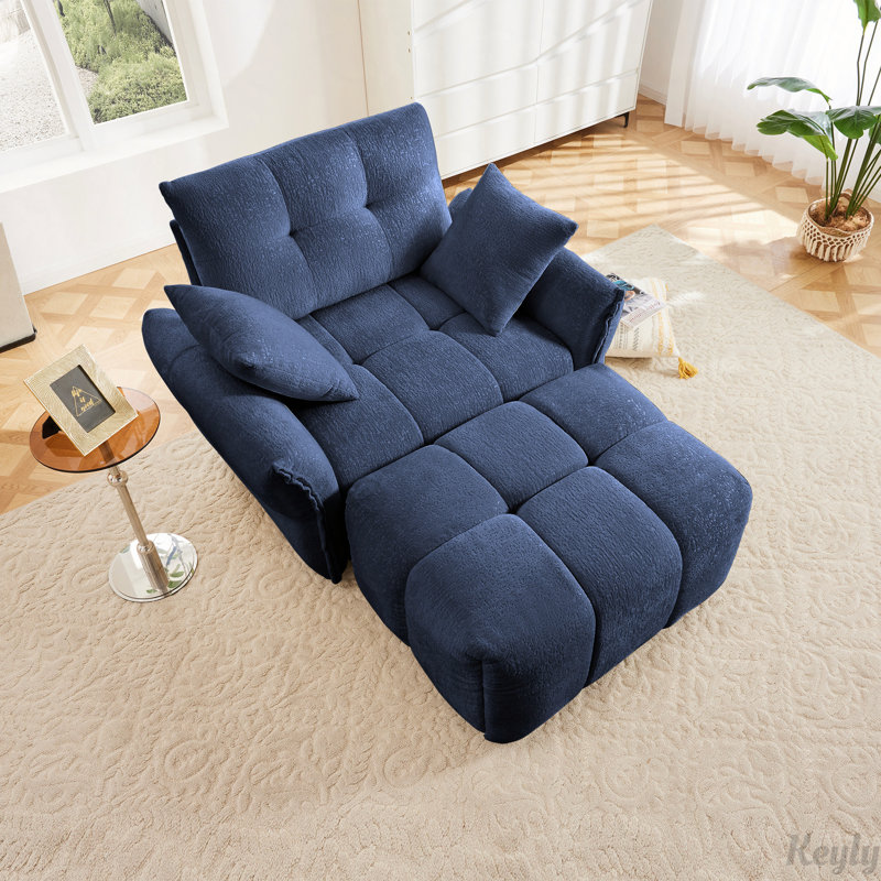 Canapé-lit ergonomique à une place avec repose-pieds, Bleu