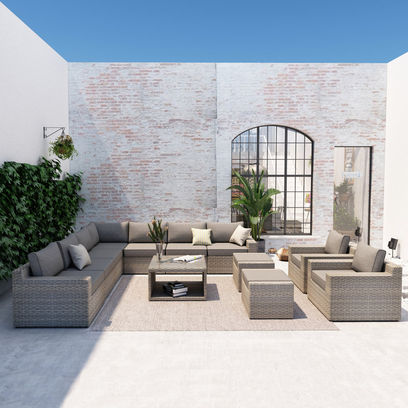 Wood 10 - Person Modular Patio Conversation Set with Cushions, Gray