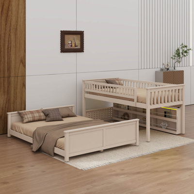 Twin XL Over Queen Bunk Bed With Built-In Racks, Adjustable Lights And Pegboard
