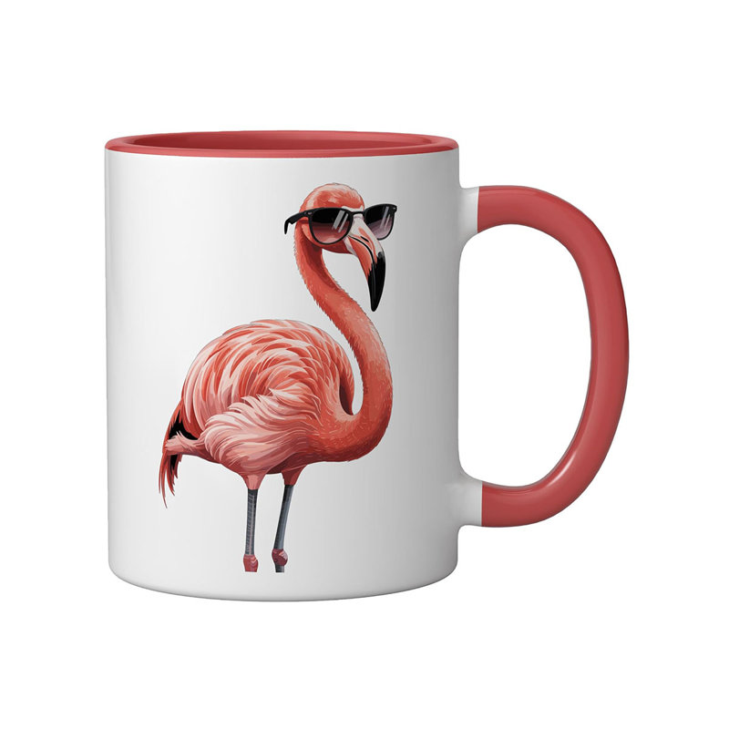 Flamingo Ceramic Mug, Blue/White, Red