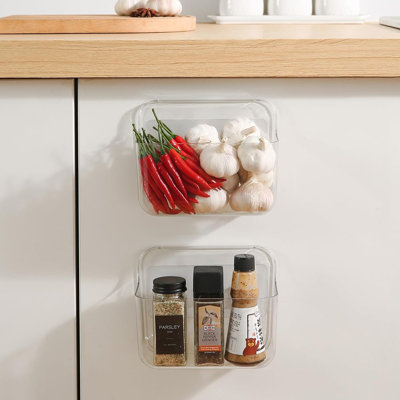 2-Pack Adhesive Cabinet Door Organizer, Compact Under Sink Storage With Clear Lid For Kitchen, Bathroom, Pantry, Or Closet