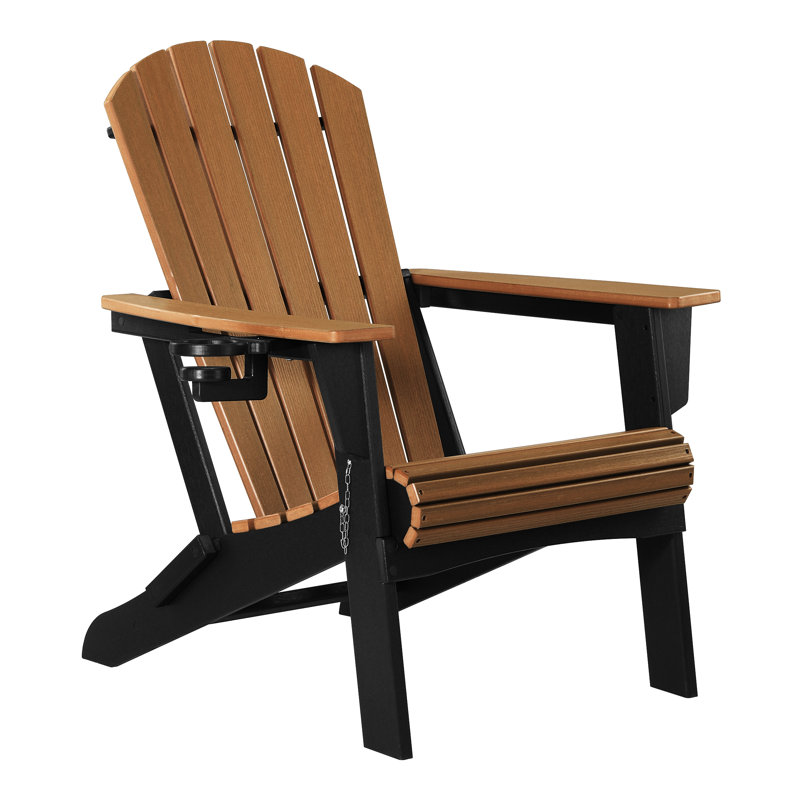Folding Adirondack Chair, Black, Tan/Black