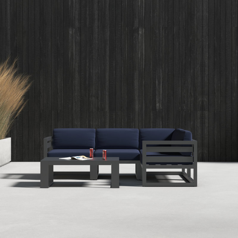Smith 5 Piece Sectional Seating Group with Sunbrella Cushions, Spectrum Indigo Sunbrella®, Slate