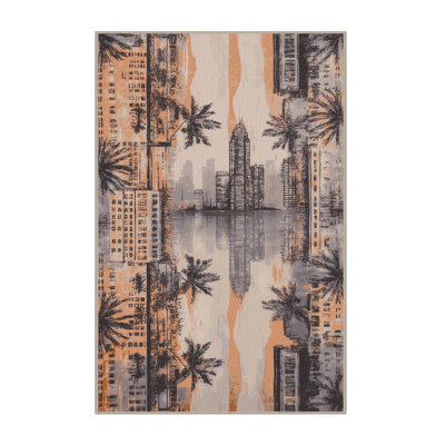 Washable Urban Beach Scene Coastal Area Rug