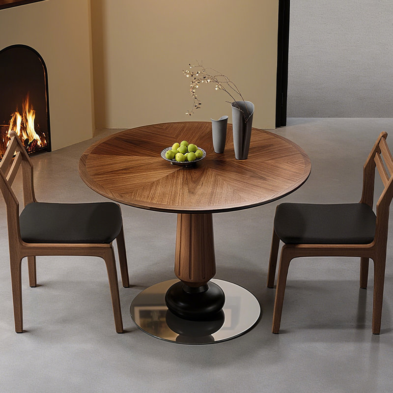 Table de salle à manger ronde en bois manufacturé noyer et noir, H 29,53 po x L 39,37 po x l 39,37 po