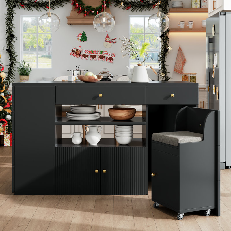 Wood Kitchen Island, Black