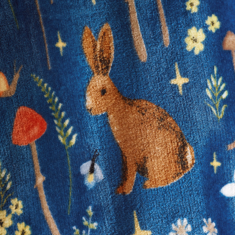 Enchanted Twilight Animals Cosy Fleece Blanket Throw, Navy
