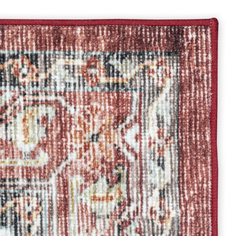 Brio Washable Non Slip Red Tones Modern Rug, Rectangle 2'5" x 7'