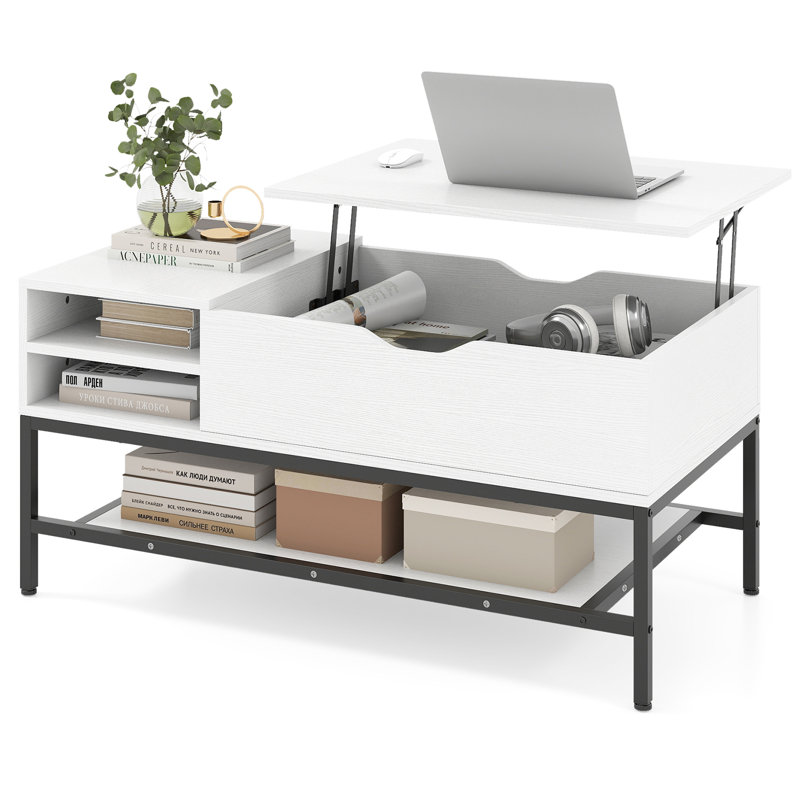 Lift Top Coffee Table with Storage, White