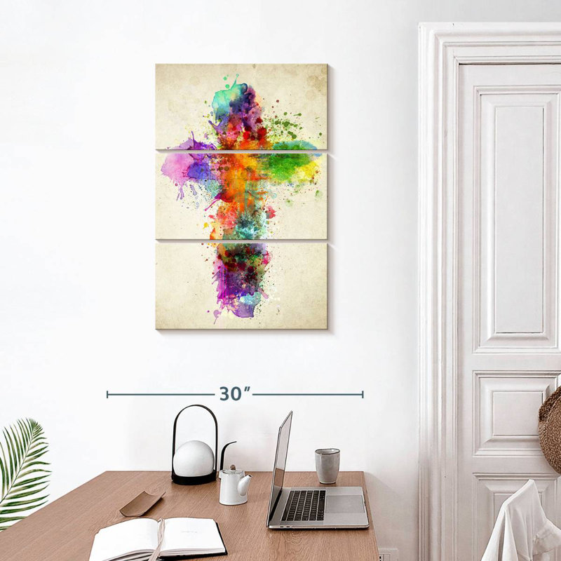 Adella Paint Splatter Cross, 32" H x 20" W