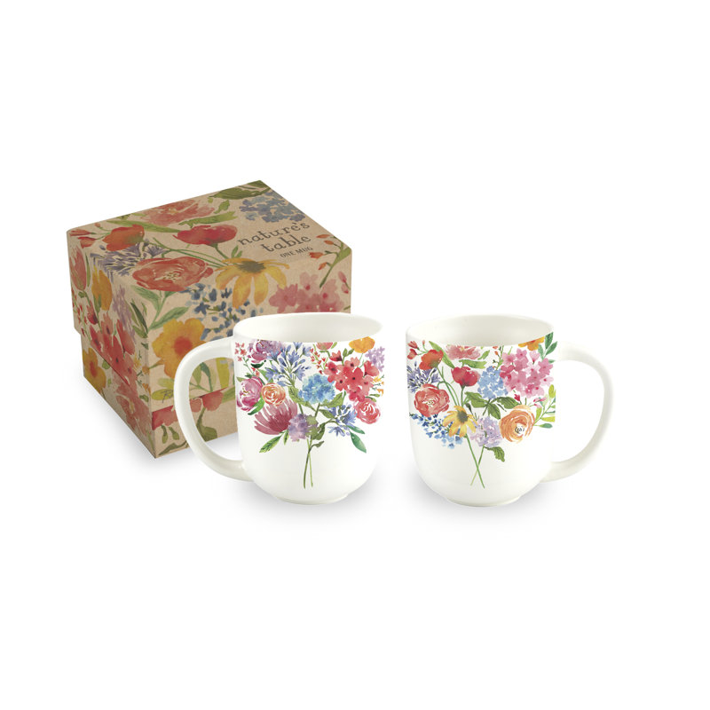 Nature's Table White Ceramic Floral Mug