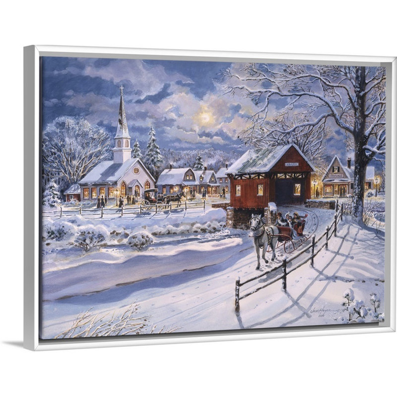 "winter-bateau" par jess hager, peinture sur toile, H 12 po x l 16 po x P 1,75 po, Cadre blanc