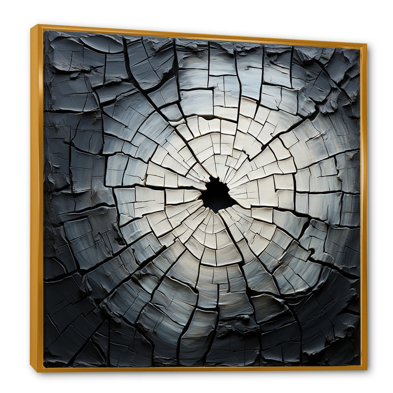 Spiritual Grey Geode Stone Minimalisme III, reproduction d'art sur toile, Cadre flottant doré, H 30 po x l 30 po x P 1 po