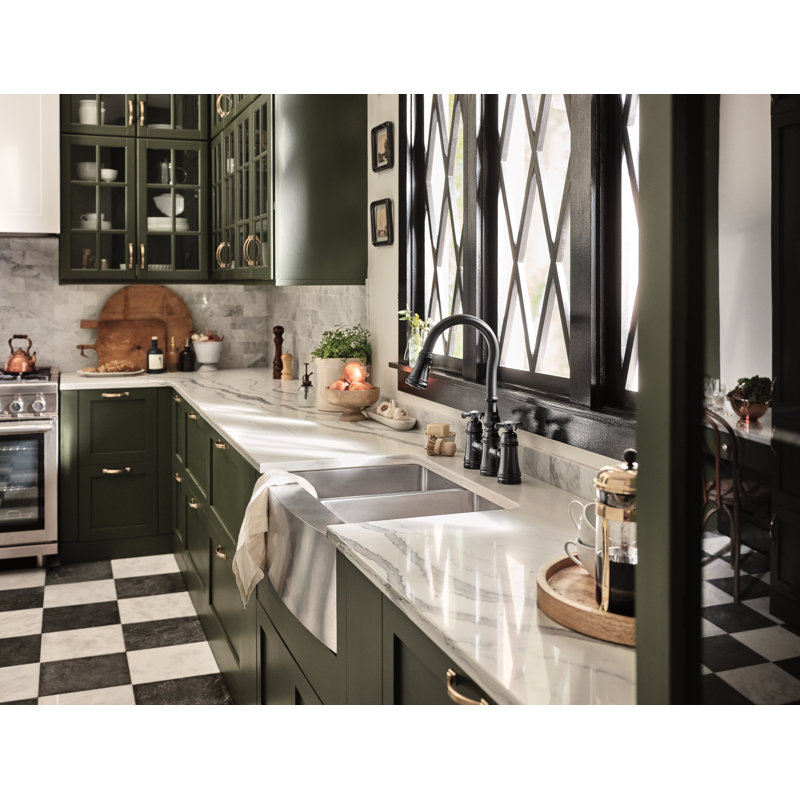 Weymouth Pull Down Touch Double Handle Kitchen Faucet, Matte Black