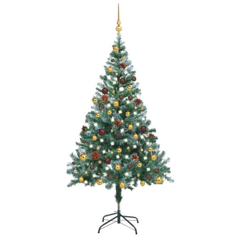 Arbre de Noël givré pré-éclairé avec ensemble de boules et pommes de pin 59,1 po vidaXL