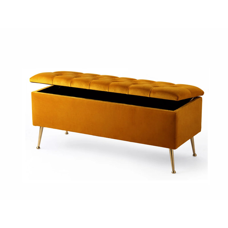 Amara Wide Velvet Tufted Rectangle Storage Ottoman Footstool Upholstered Bench with Legs for Living Room & Bedroom