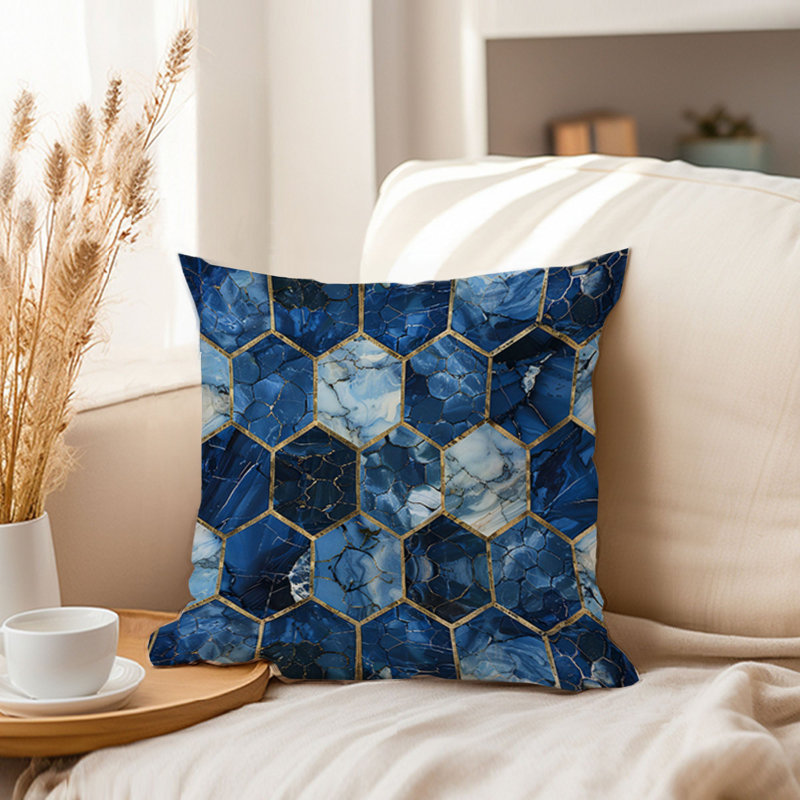 Abstract Blue Geometric Hexagon Pattern I Pillow Cover, 18"H x 18"W