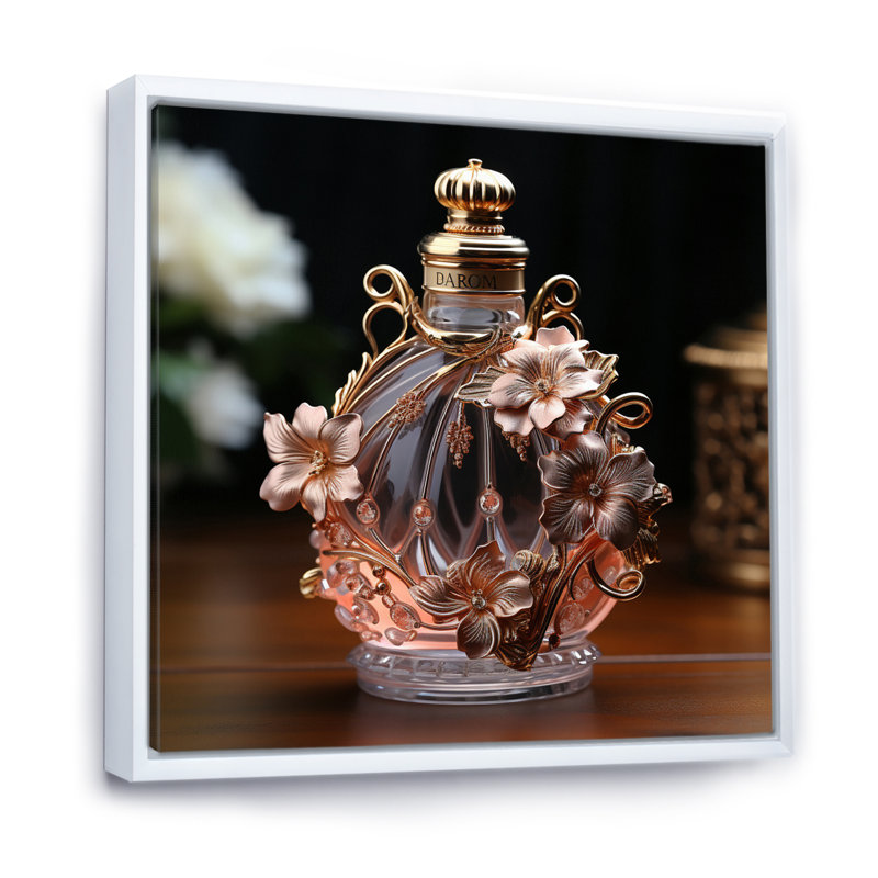 «Retro Perfume Bottle Exquis Design I», reproduction encadrée sur toile, H 30 po x l 30 po x P 1 po, Cadre flottant blanc