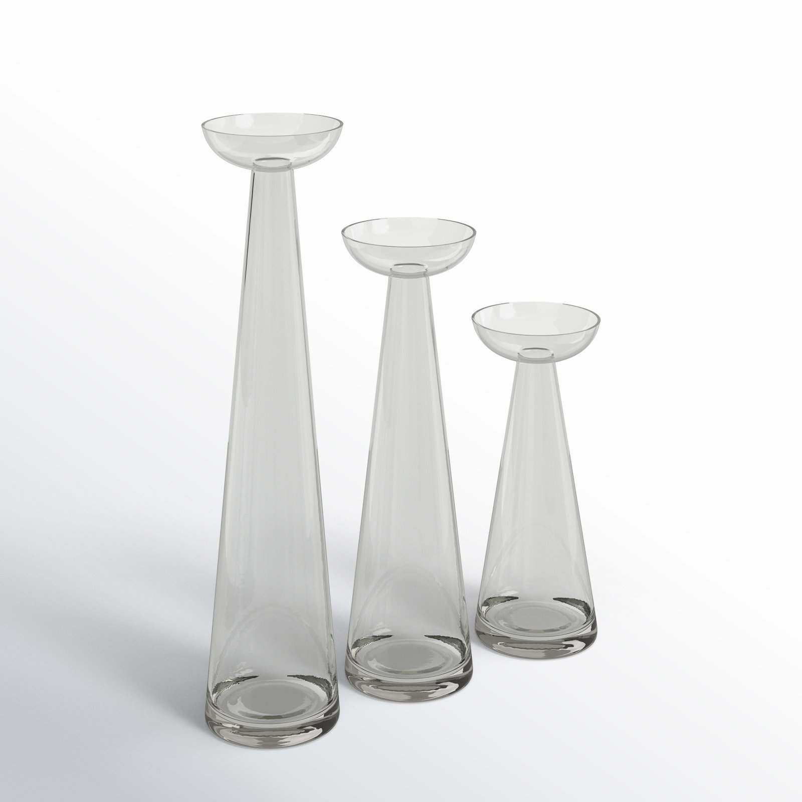 3-Piece Glass Candlestick Set, Clear