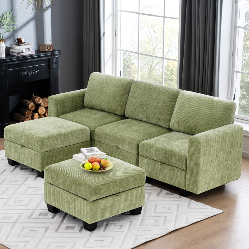 Canapé modulaire rembourré 5 pièces Ilyes, Chenille verte