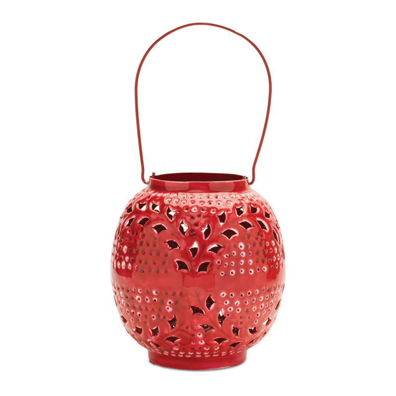Punched Metal Candle Lantern 8"H