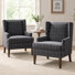 Decker 29" Wide Traditional Fabric Plaid Wingback Accent Armchair, Charcoal
