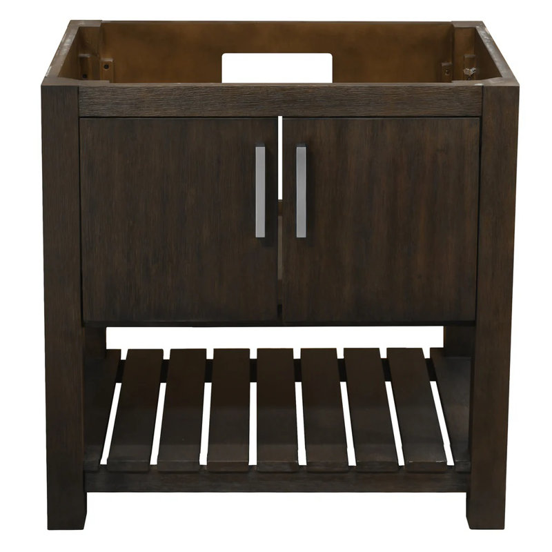 Meuble-lavabo simple 30 po café moka, poignées en nickel brossé, Nickel brossé