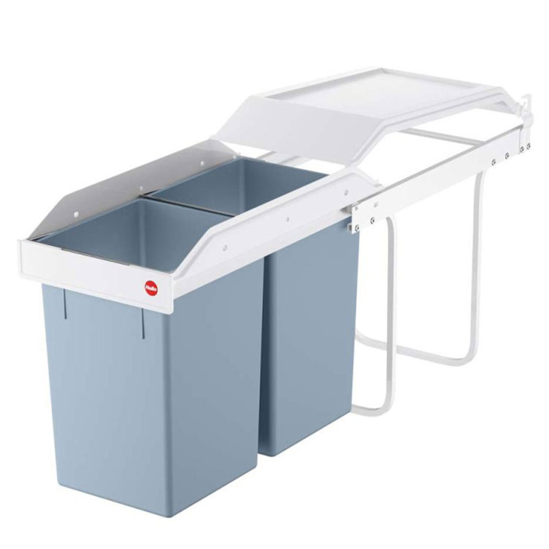 Hailo Multi-Box Duo L Pull-Out Trash Can, 11.8" Cabinet, 2 Bins, 3.7 Gal, Blue