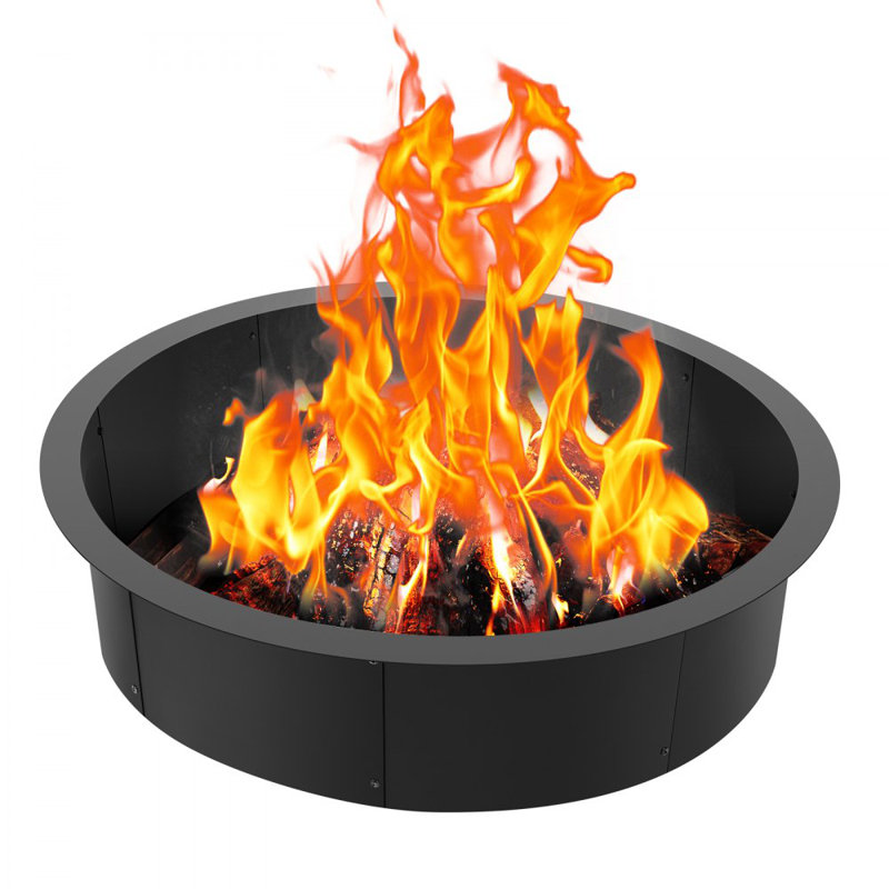 Fire Pit Ring w/ BBQ Fire Ring Outer Steel DIY Campfire Firepit, 10" H x 45" W x 45" D