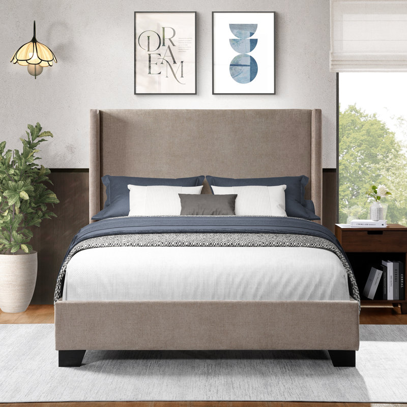 Reinette Upholstered Wingback Platform Bed, Queen, White Boucle 