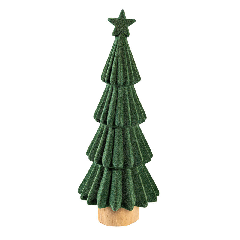 Flocked Ceramic & Wood Christmas Tree Table Décor