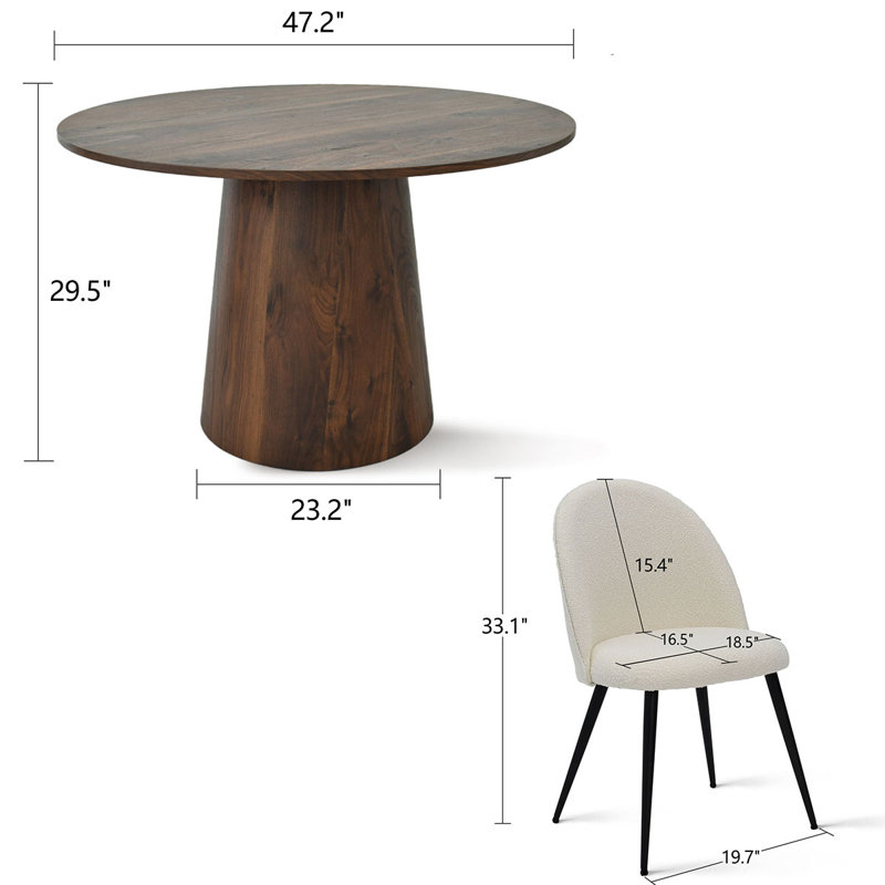 Bende 46" W Round Pedestal Dining Set (Set of 5), Brown