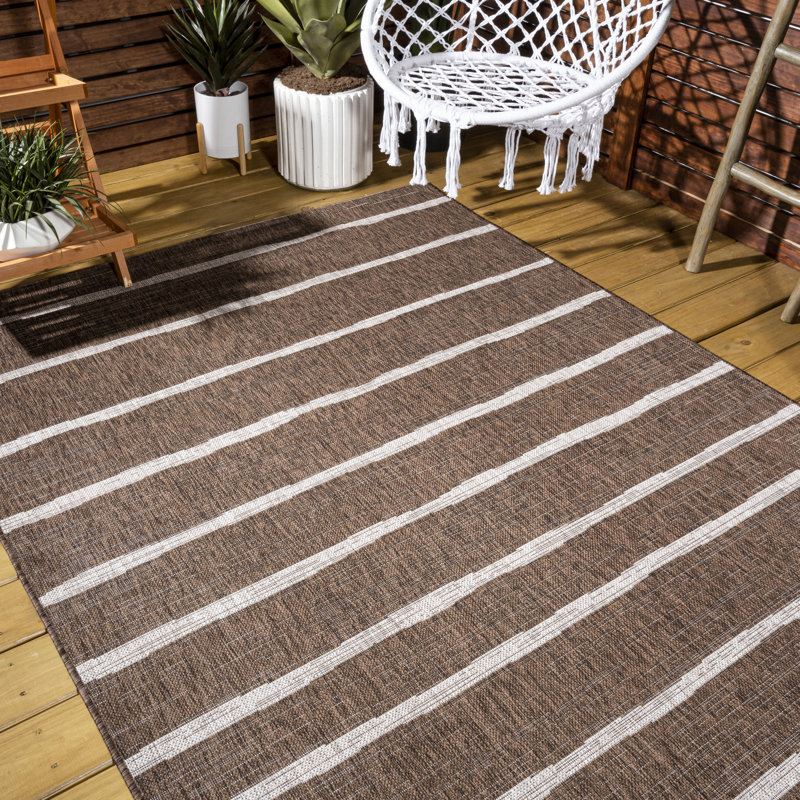Siegbald Berber Stripe Brown/Beige Indoor/Outdoor Rug, Rectangle 3'1" x 5'