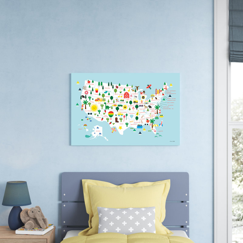 «Fun USA Map» par Ann Kelle, peinture sur toile tendue, H 24 po x l 36 po