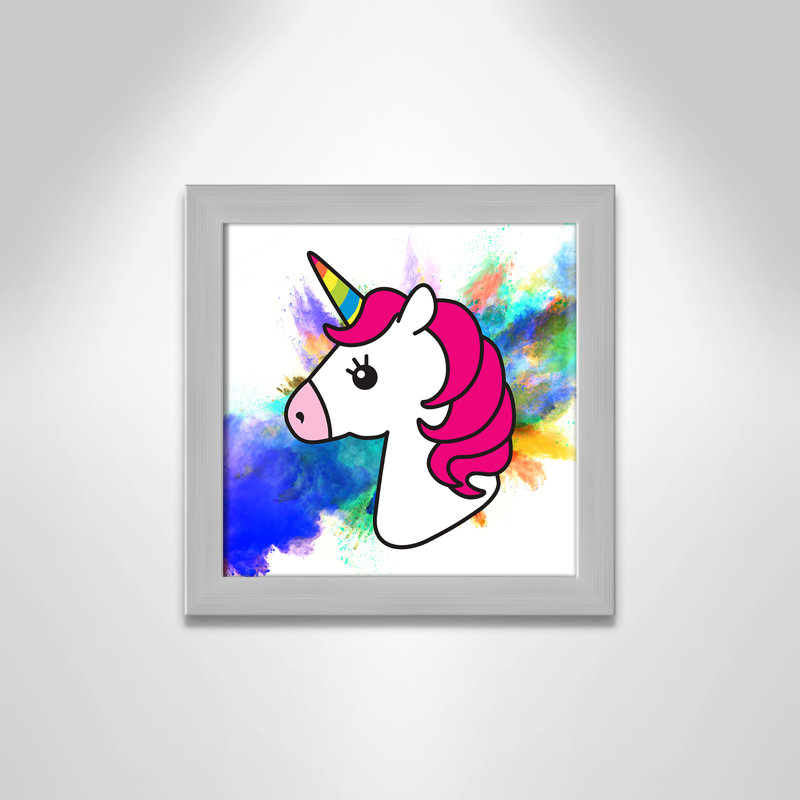 Art sur toile licorne arc-en-ciel, H 12 po x l 12 po x P 0,6 po, Encadré plat argent