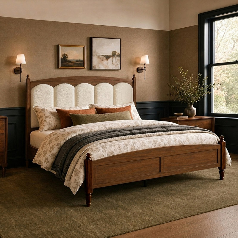  Lit plateforme en bois avec tête de lit tapissier, Grand lit