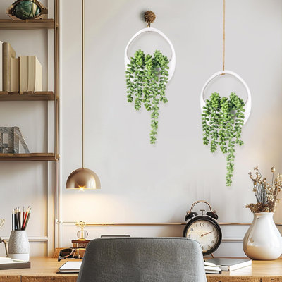 2 Packs Fake Hanging Plants Succulents With Strings Artificial Plants Indoor Outdoor For Boho Wall Décor